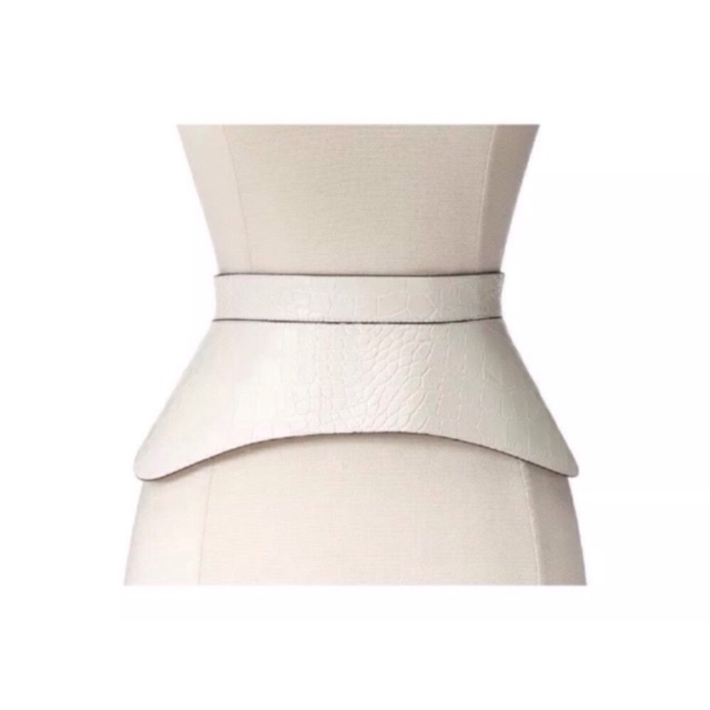 BCBG WAIST BELT PEPLUM OFF WHITE CORSET CROC XS